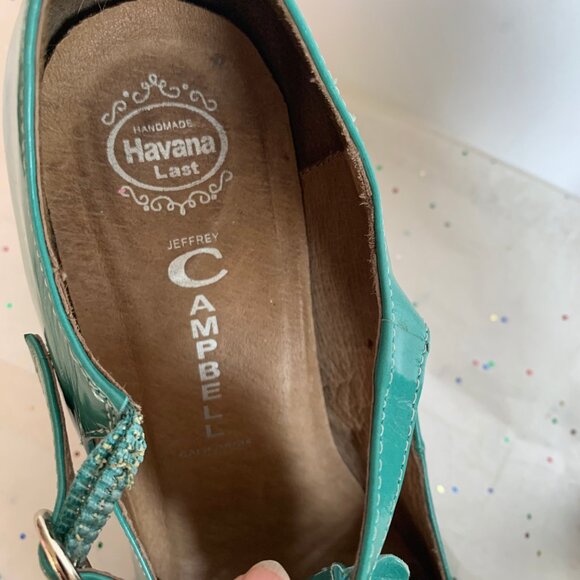 Jeffrey Campbell Y2K Frill Teal Blue Green Ruffle T strap Retro Inspired Pump 7 - Picture 10 of 10